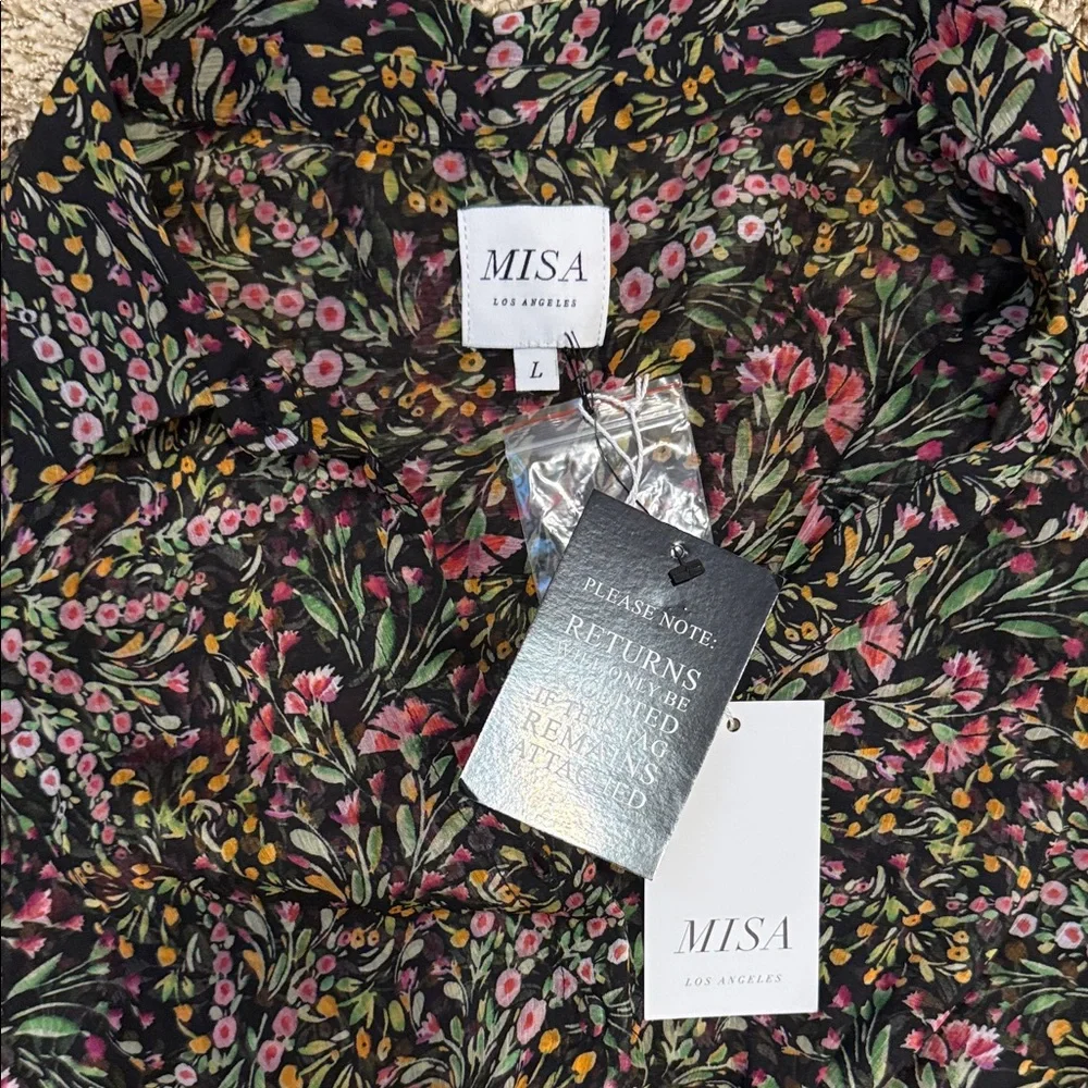 Misa Los Angeles Black and Pink Long Sleeve Dress - Picture 2 of 3